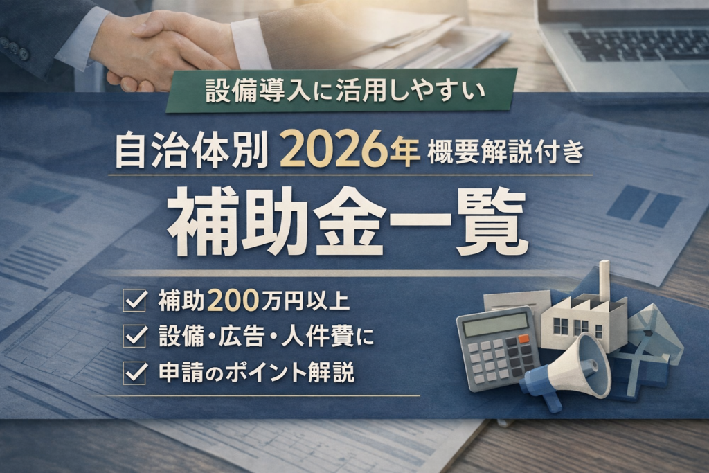【設備導入に活用しやすい】自治体別2026年概要解説付き補助金一覧 