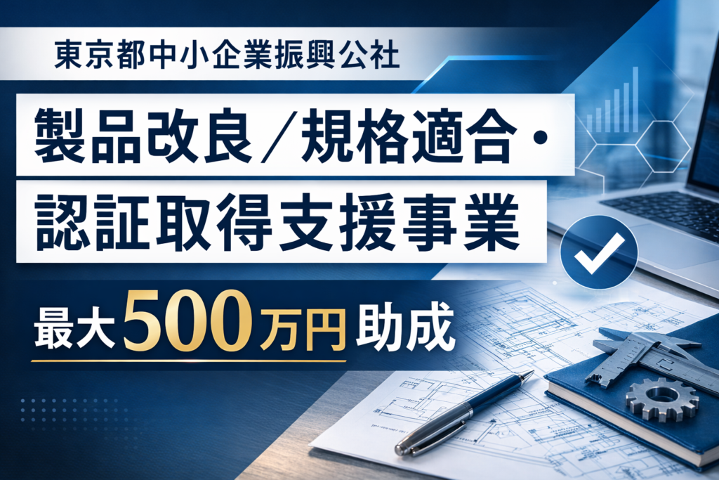 最大500万円助成！製品改良／規格適合・認証取得支援事業の申請区分＆申請例を徹底解説【東京都中小企業振興公社】